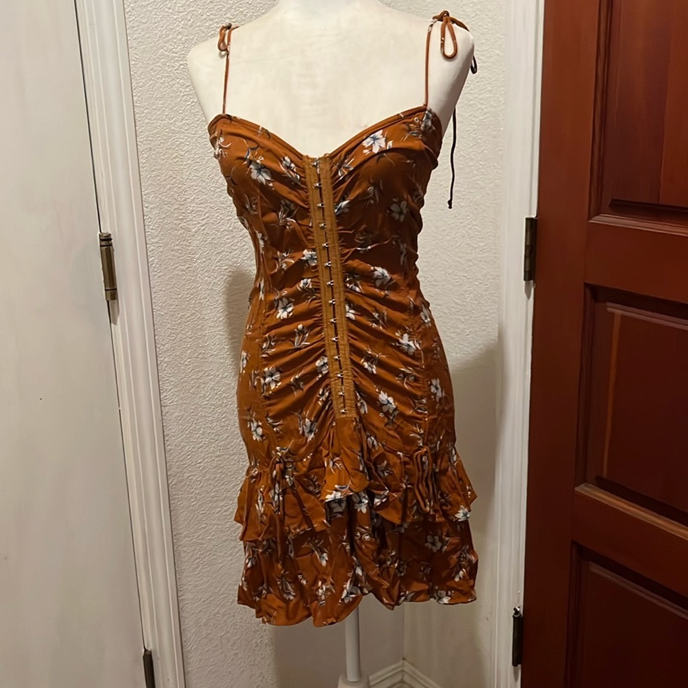 Rust floral print mini dress